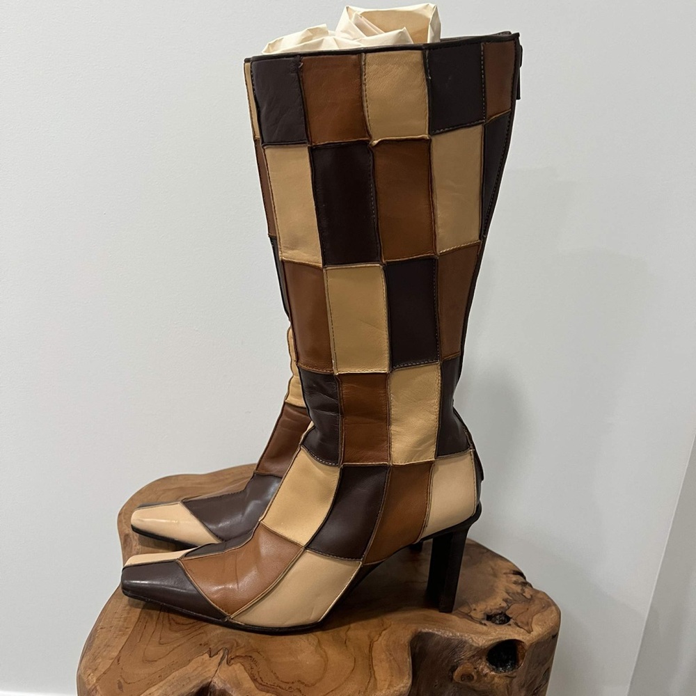 Ballin Brown Mappa Multi Leather Zip High Heel  Boots Womens EUR 37.5 Us 7.5
